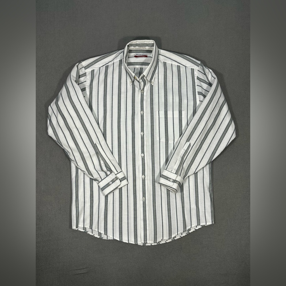 Vintage Manhattan Shirt Mens 16 32/33 Made In USA Cotton
